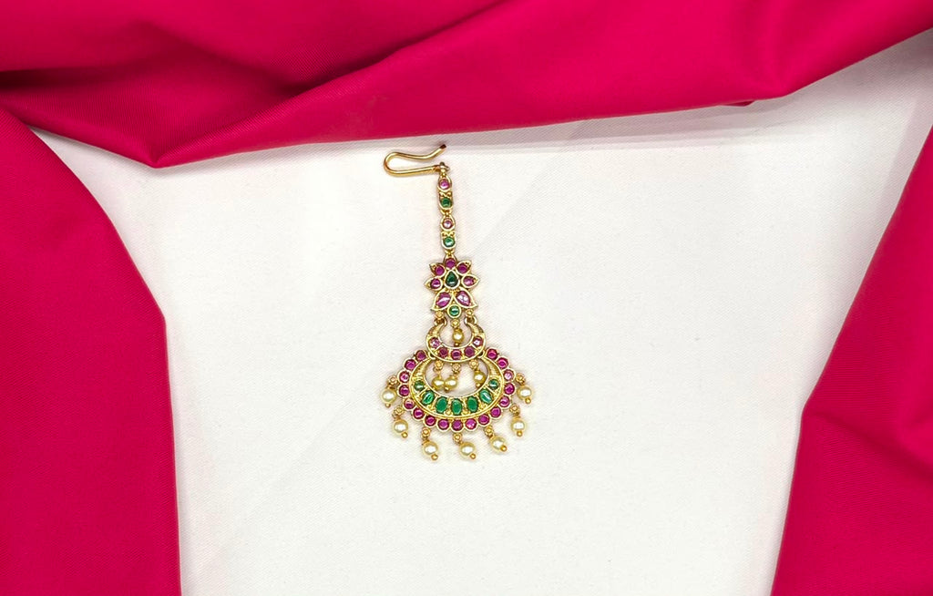 Jadau Kundan finishing Floral design with pearls  Maang Tikka