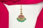 Jadau Kundan finishing Lord Lakshmi design green beads Maang Tikka