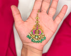 Jadau Kundan finishing Lord Lakshmi design green beads Maang Tikka