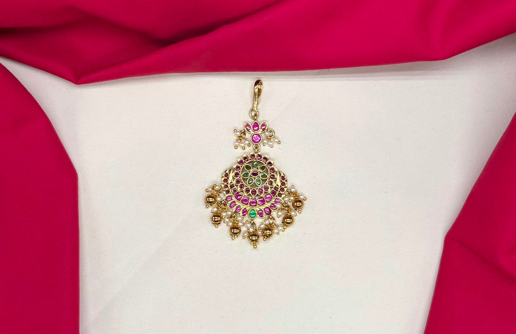 Jadau Kundan finishing Floral design Golden Balls Maang Tikka