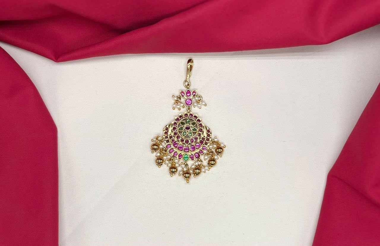 Jadau Kundan finishing Floral design Golden Balls Maang Tikka