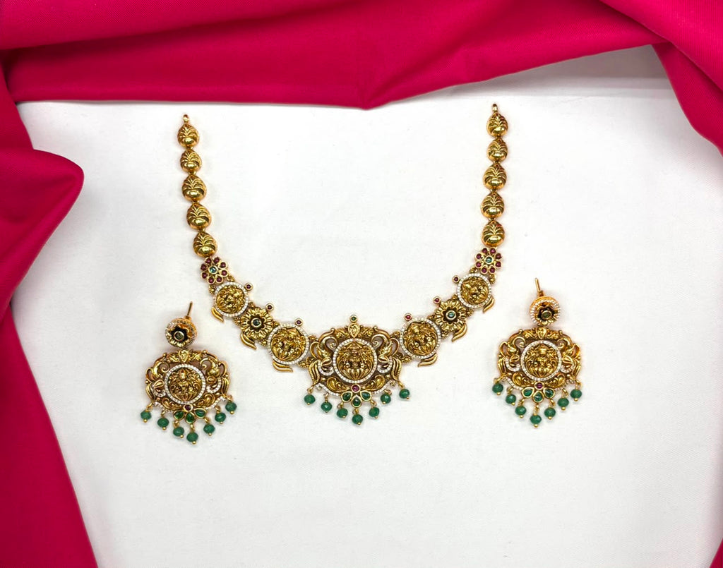 Nakshi finishing features traditional Lakshmi motifs & floral design Short Necklace