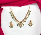 Nakshi finishing with Green Beads flower design Short Necklace