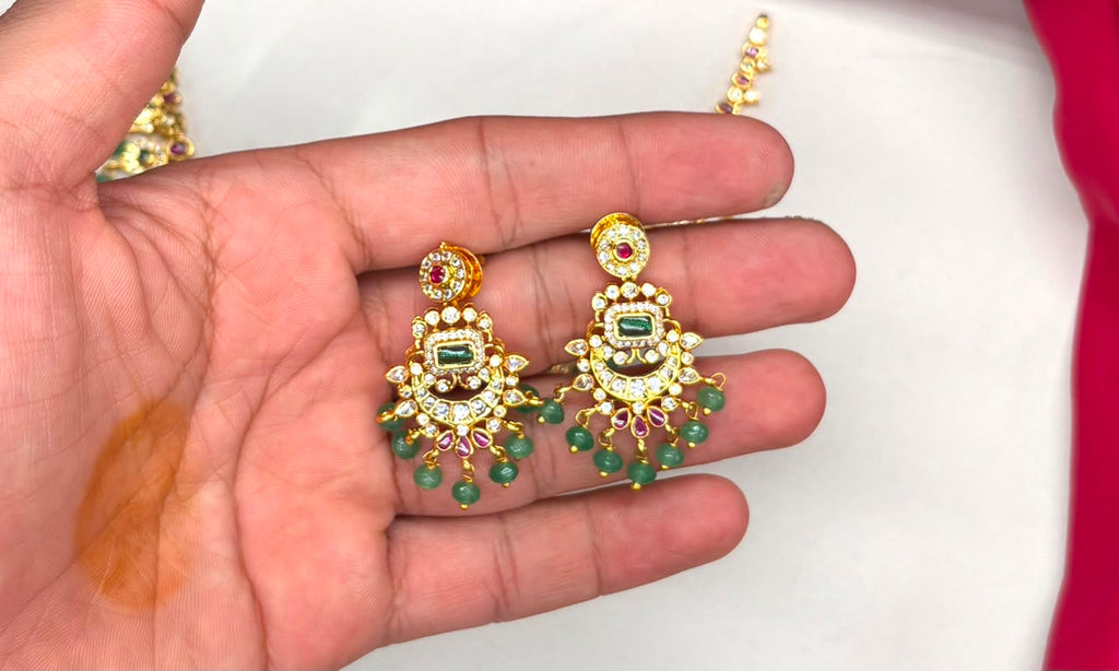 Nakshi finishing with Green Beads flower design Short Necklace
