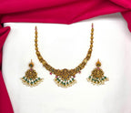 Nakshi finishing lord Lakshmi design Green stones Short Necklace