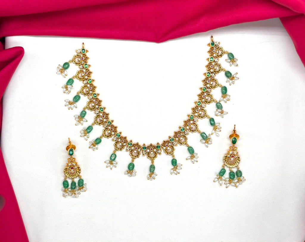 Nakshi finishing floral design With Rice pearls Short Necklace
