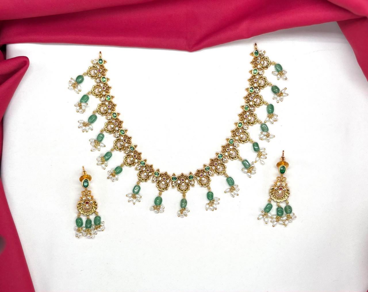 Nakshi finishing floral design With Rice pearls Short Necklace
