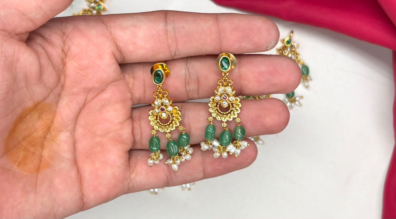 Nakshi finishing floral design With Rice pearls Short Necklace