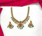 Premium Nakshi finishing flower design with Green Beads Short Necklace