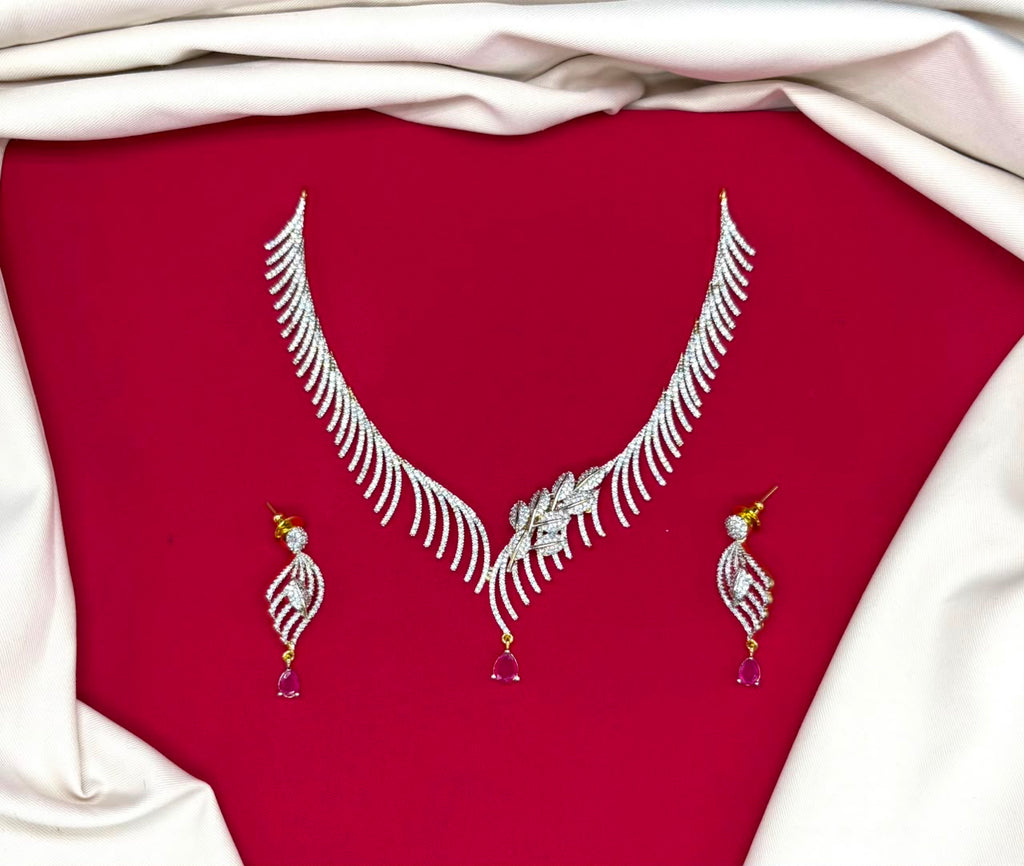 G.J finishing features rhodium-plated with Pink drop stones cubic zirconia short Necklace