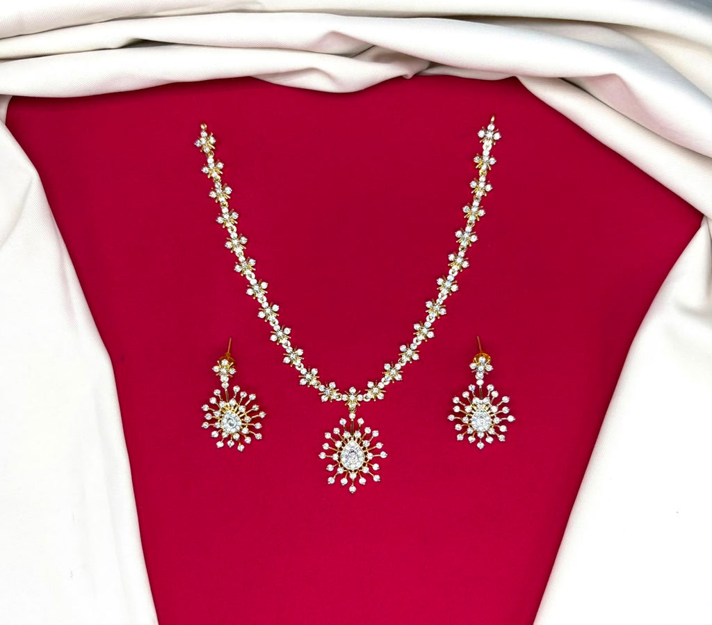 G.J finishing floral micro sparkling American diamond short Necklace .