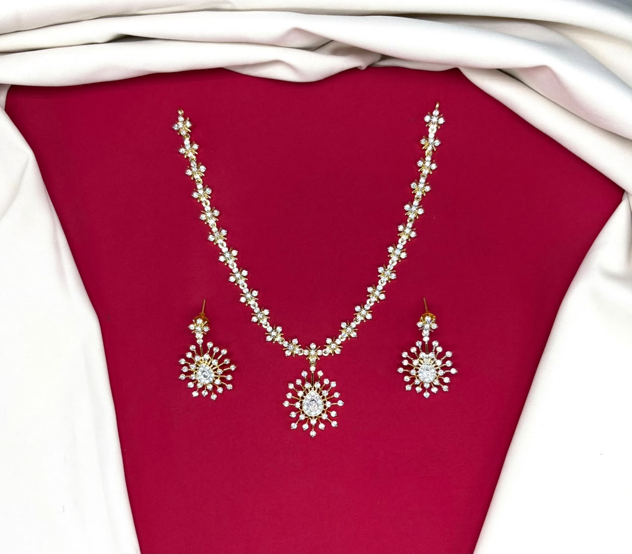 G.J finishing floral micro sparkling American diamond short Necklace .