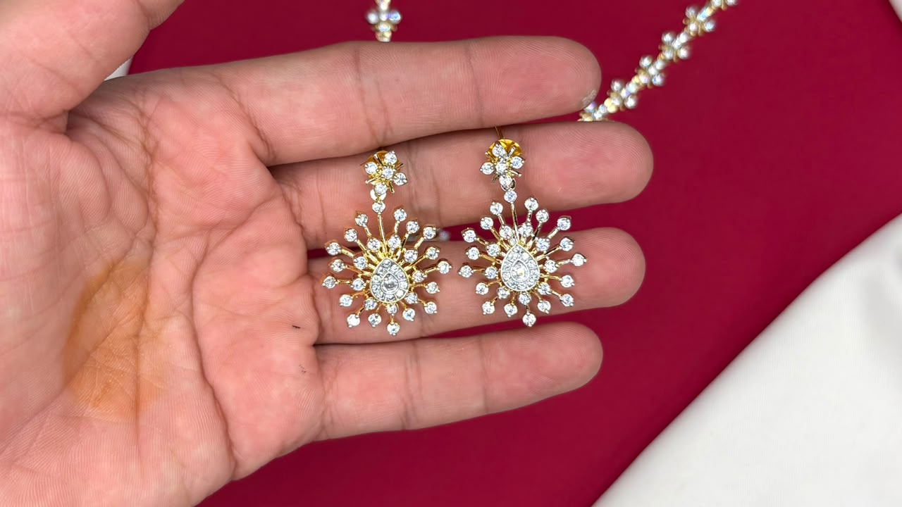 G.J finishing floral micro sparkling American diamond short Necklace .