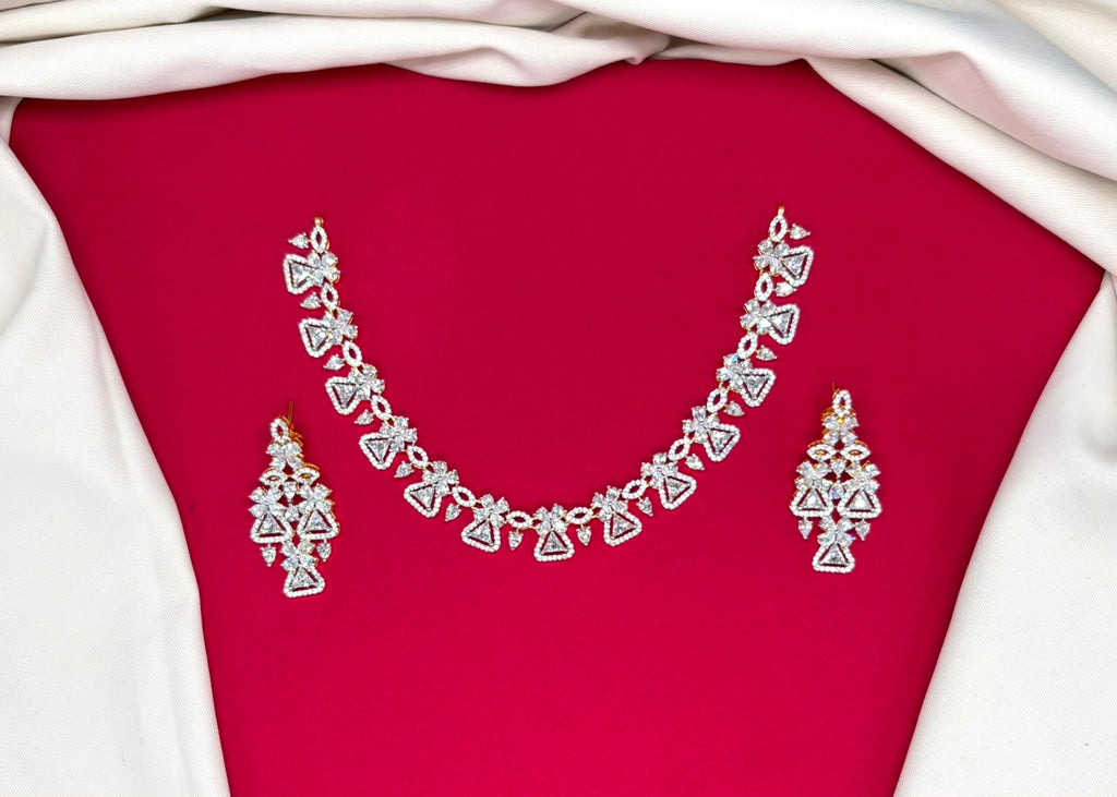 G.J finishing  American diamond with floral design short Necklace .