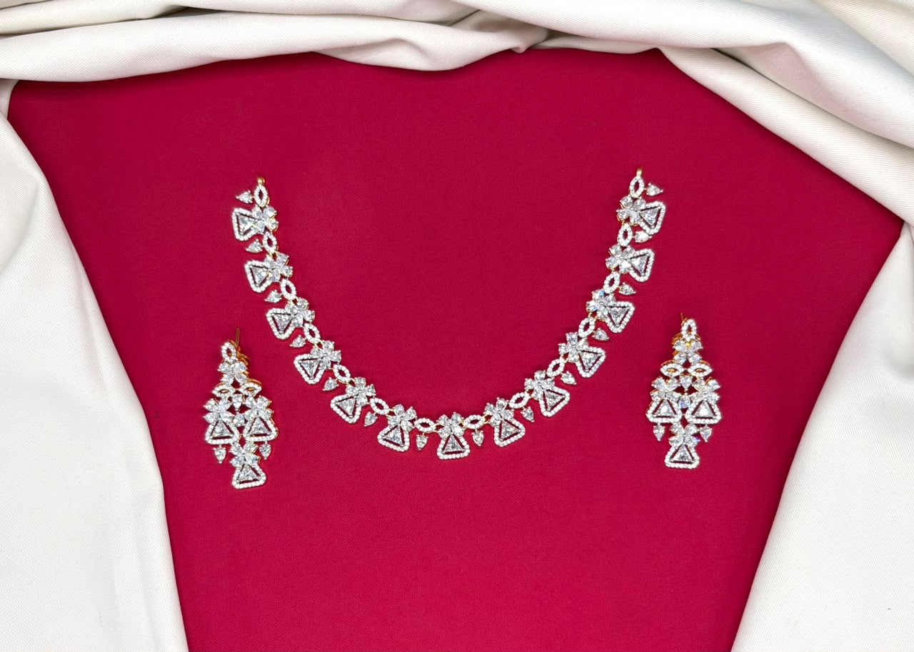 G.J finishing  American diamond with floral design short Necklace .