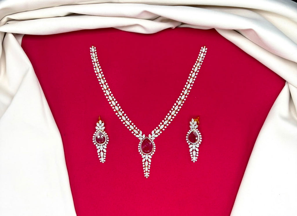 G.J finishing emerald and Pink stone with tear-drop emerald pendant Short Necklace
