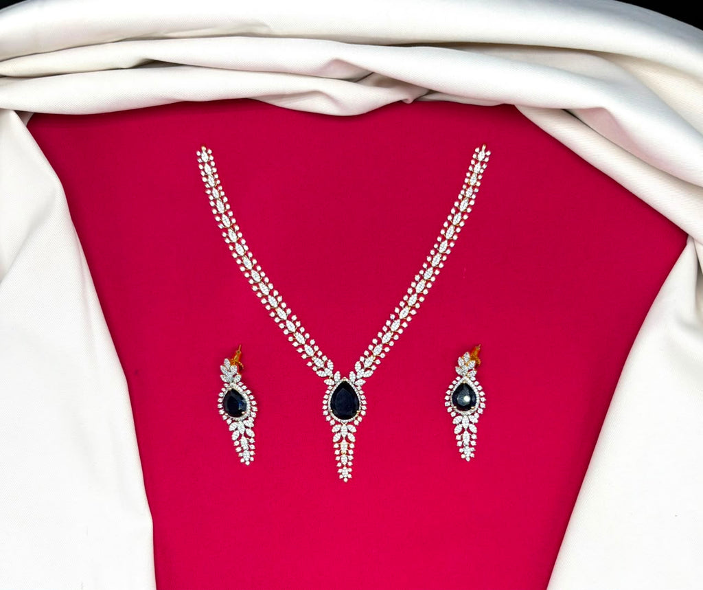 G.J finishing emerald and Blue stone with tear-drop emerald pendant Short Necklace