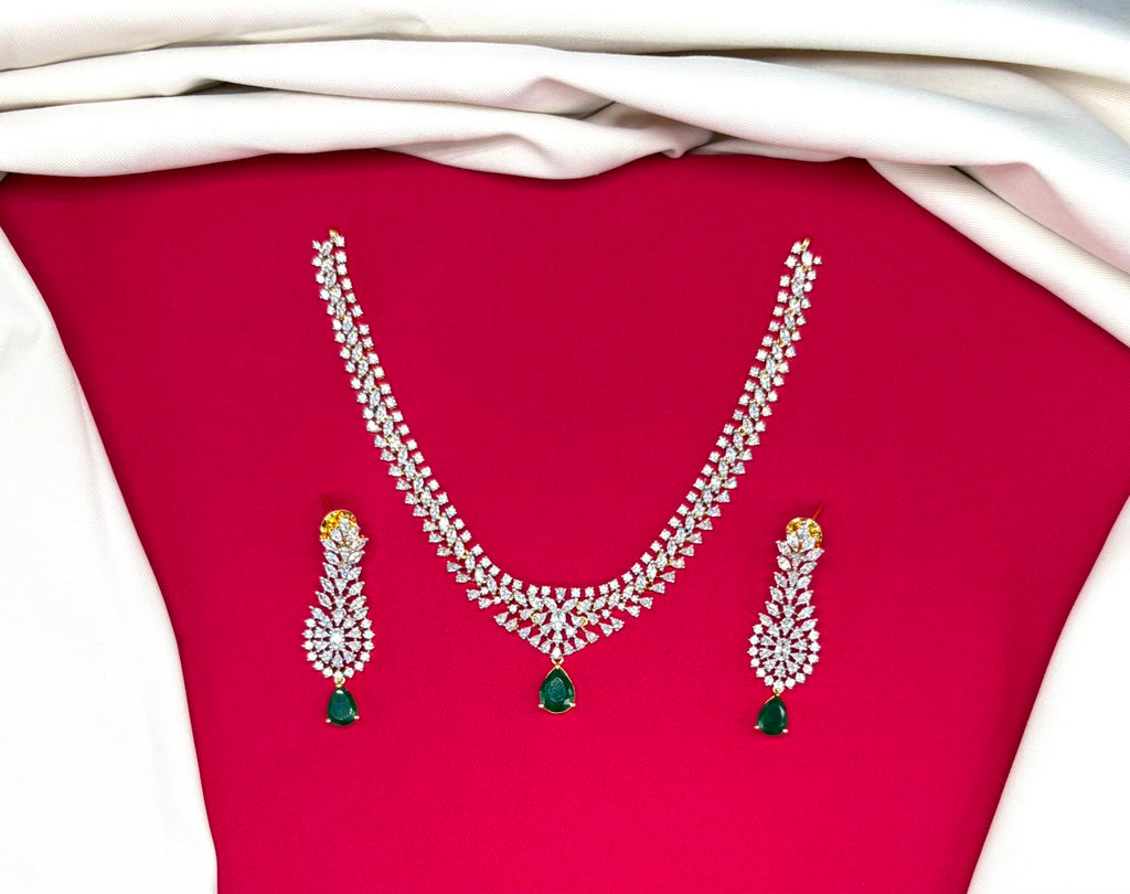 G.J finishing Uncut Diamonds with Green Drop Stone Short Necklace