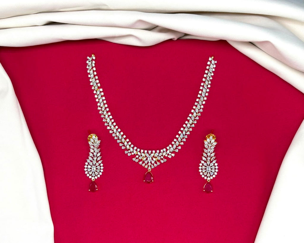 G.J finishing Uncut Diamonds with Pink Drop Stone Short Necklace