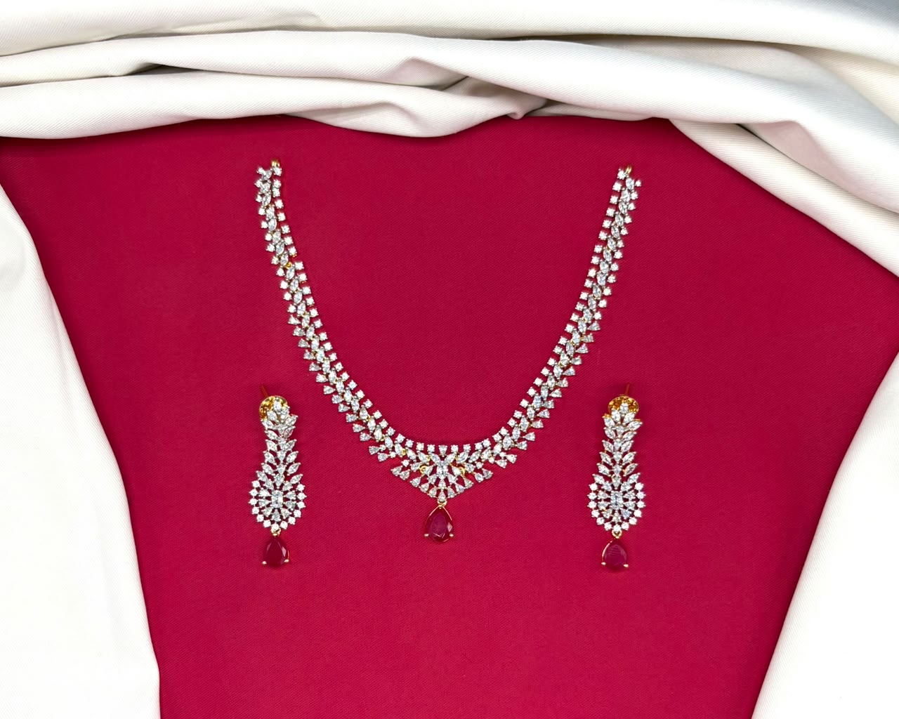 G.J finishing Uncut Diamonds with Pink Drop Stone Short Necklace
