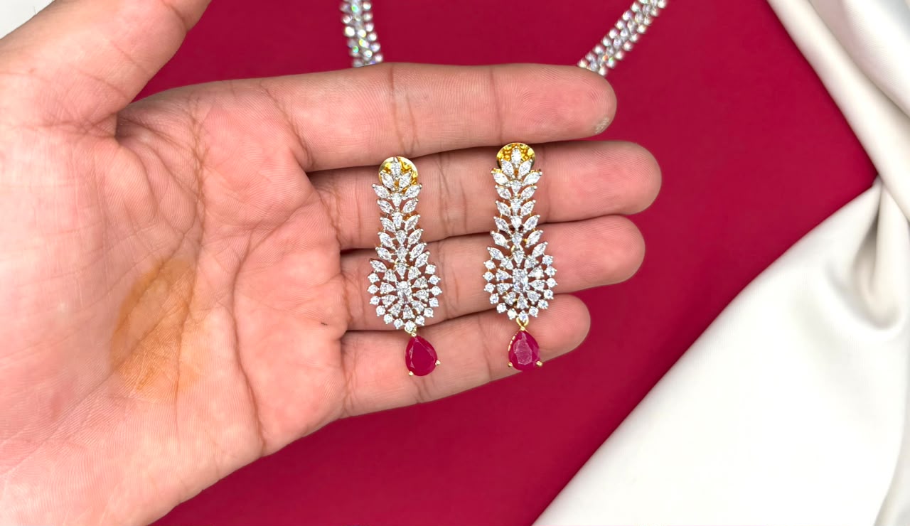 G.J finishing Uncut Diamonds with Pink Drop Stone Short Necklace