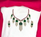 Geometric Victorian green and pink stones with American Diamonds Necklace