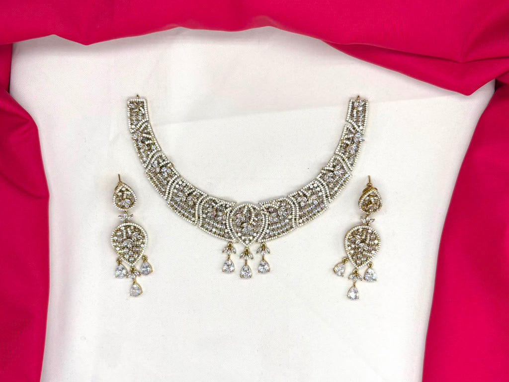Luxury Victorian finish White Stone Statement with Party Wear Necklace