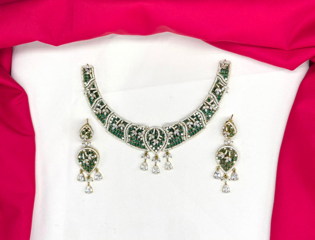 Luxury Victorian finish Green Stone Statement with Party Wear Necklace
