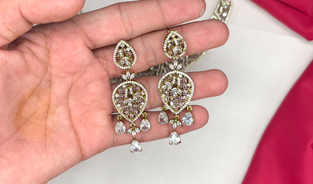 Luxury Victorian finish Baby-pink Stone Statement with Party Wear Necklace