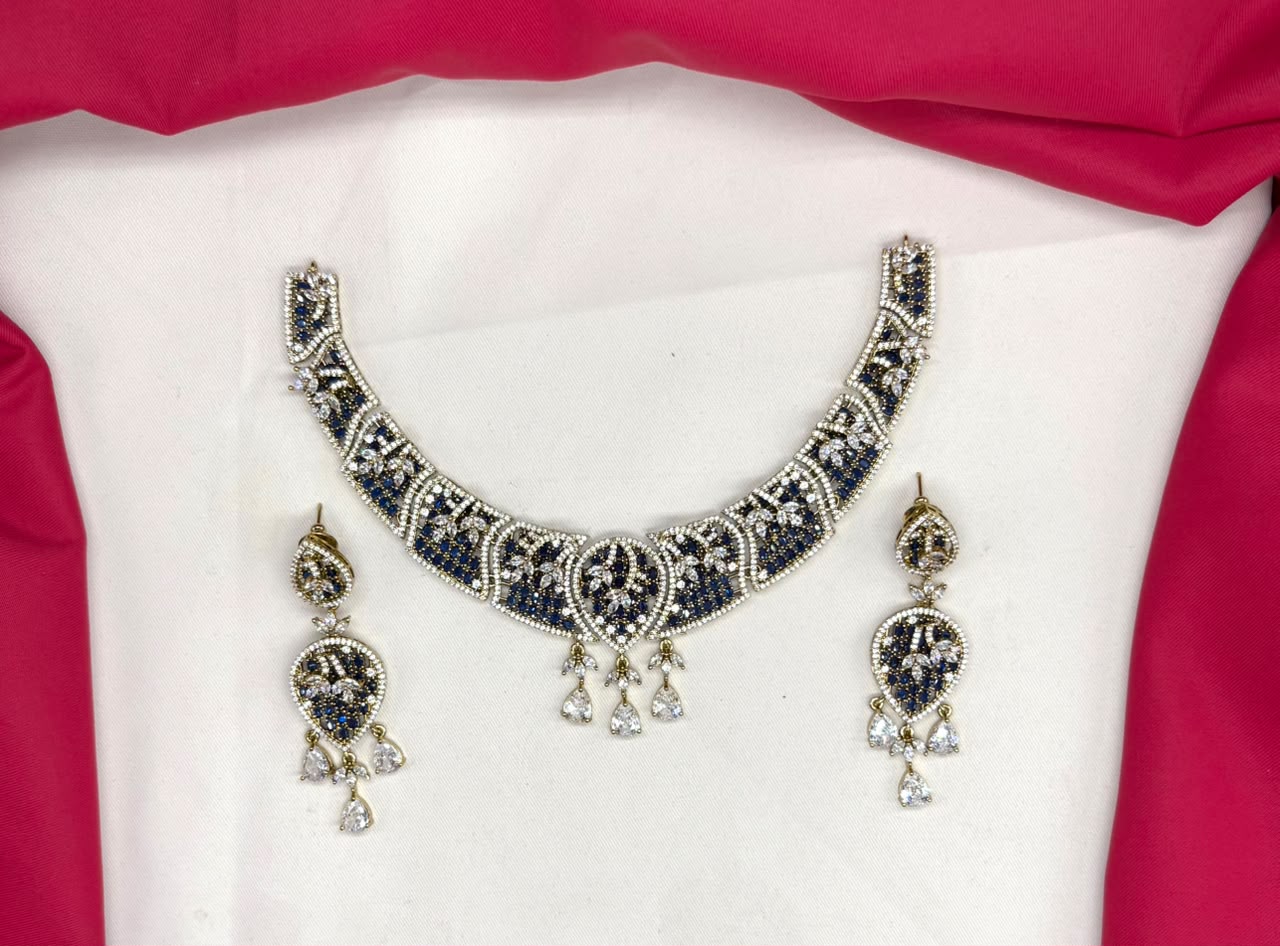 Luxury Victorian finish Royal Blue Stone Statement with Party Wear Necklace