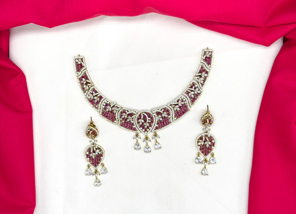 Luxury Victorian finish Red Stone Statement with Party Wear Necklace