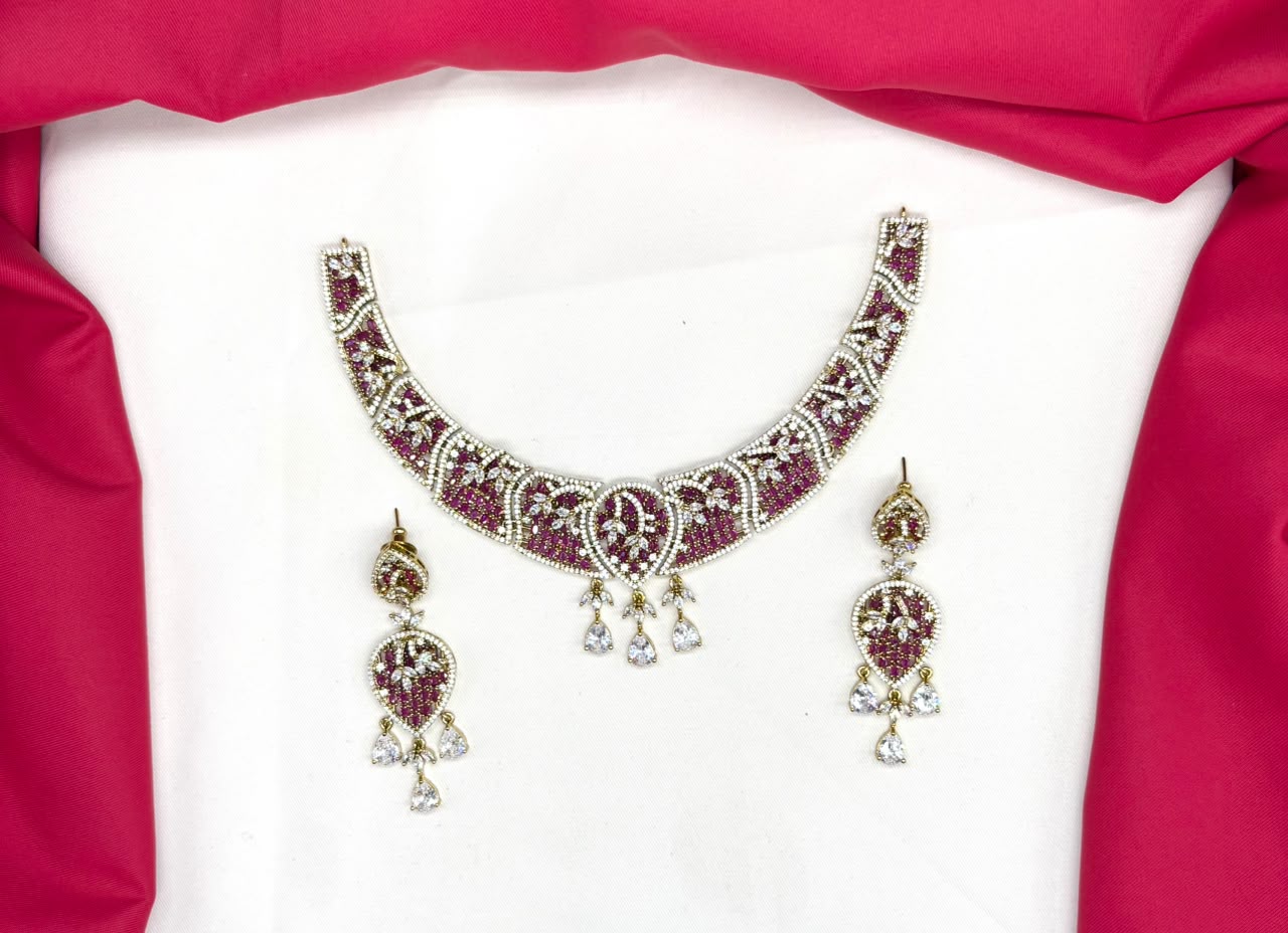 Luxury Victorian finish Red Stone Statement with Party Wear Necklace