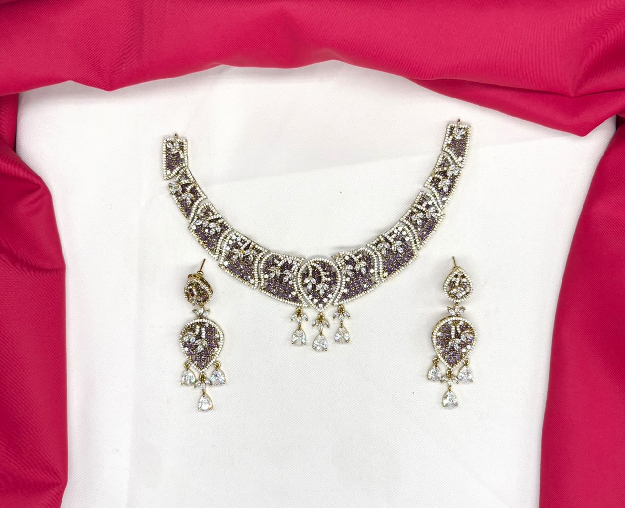 Luxury Victorian finish Purple Stone Statement with Party Wear Necklace