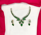 Premium emerald green stones American Diamond V-shaped design Necklace