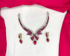 Premium emerald Pink stones American Diamond V-shaped design Necklace