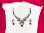 Premium emerald Purple stones American Diamond V-shaped design Necklace