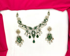 Premium Victorian AD kundan with small Green uncut diamond cubic zirconia Short Necklace