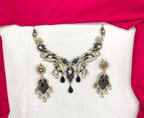 Premium Victorian AD kundan with small Royal-Blue uncut diamond cubic zirconia Short Necklace