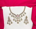 Premium Victorian finish features baby-pink CZ stones floral design Necklace