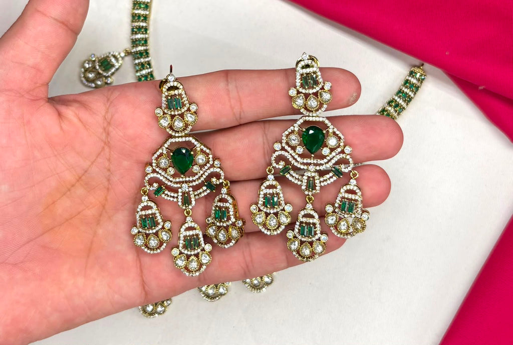 Premium Victorian finish features Green CZ stones floral design Necklace