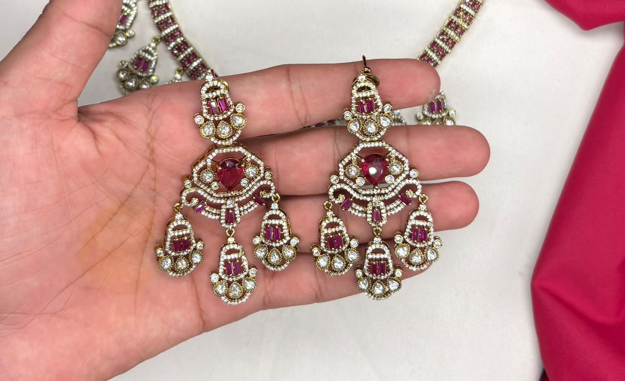 Premium Victorian finish features White CZ stones floral design Necklace