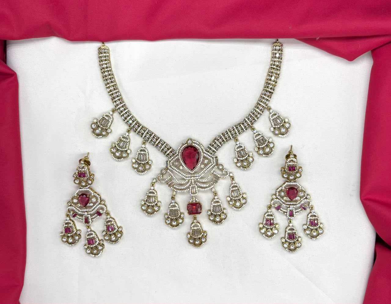 Premium Victorian finish features White CZ stones floral design Necklace