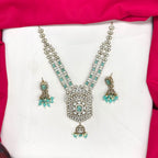 Victorian finishing mint green stones and moissanite stones two layered Short Necklace