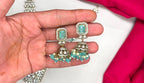 Victorian finishing mint green stones and moissanite stones two layered Short Necklace