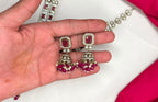 Victorian finishing mint Red stones and moissanite stones two layered Short Necklace