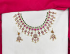 Jadau Rani pink With Kempu Stones drop flower Short Necklace