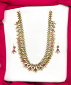 Matte finishing flower design with small white Pearls Long Haram Necklace