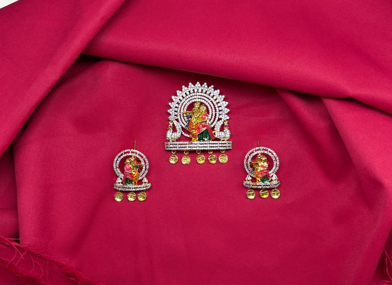 G.J Polishing Radha Krishna Design with written in gold coin Locket
