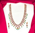 Premium Jadau Kundan Flower design with Green Beads Long Necklace