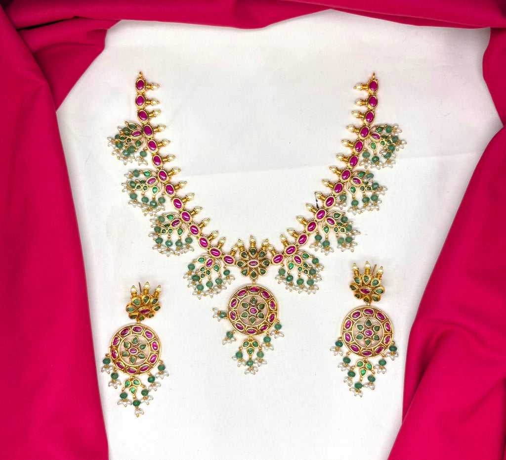 RAJKAMAL Jewellery Jadau Kundan green stones Necklace